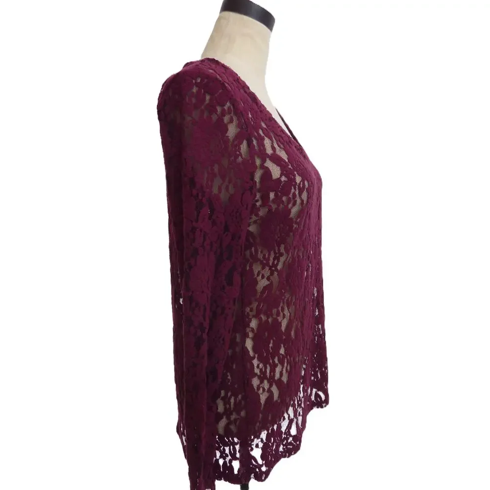 Banana Republic Fuchsia Pink Lace Blouse Top Womens Size L Floral Boho Elegant